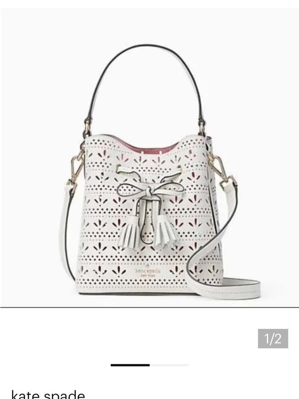 Kate Spade White Perforated Leather Tassel Mini Bucket Bag NWOT